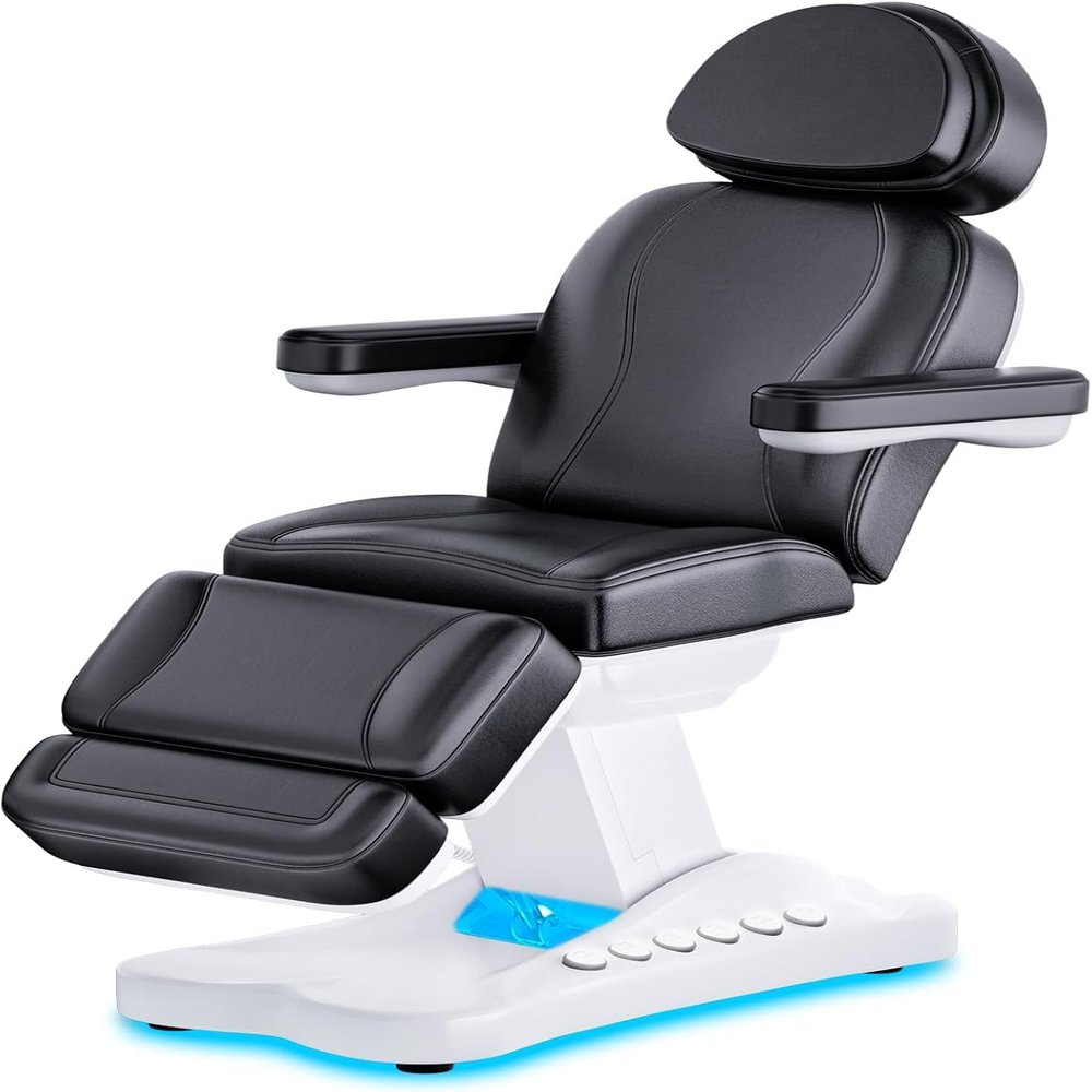 Esthetician Chair & Electric Massage Table - 3-Motor Salon Chair with LED Light, Adjustable Height and Angle for Spa, Podiatry Office Aesthetician Services