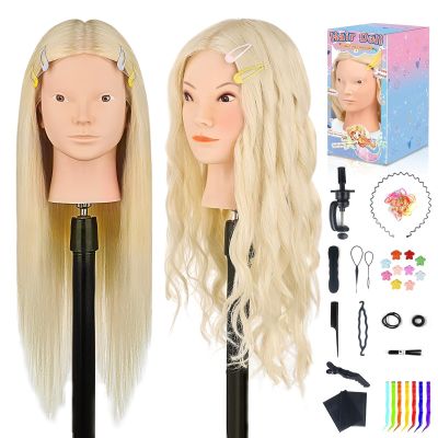 26"-28" Mannequin Head with 80% Real Hair Cosmetology Training Doll Head for Hair Styling, Braiding & Makeup Practice  No Makeup