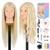 26"-28" Mannequin Head with 80% Real Hair Cosmetology Training Doll Head for Hair Styling, Braiding & Makeup Practice  No Makeup view 1