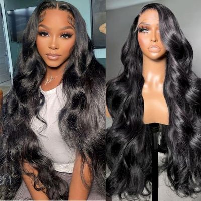 13x4 Body Wave Lace Front Wigs Human Hair Pre Plucked 200% Density HD Transparent Lace Frontal Wigs for Women, 9A, Small Bleached Knots, with Baby Hair,Natural Color (30 inch)