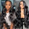 13x4 Body Wave Lace Front Wigs Human Hair Pre Plucked 200% Density HD Transparent Lace Frontal Wigs for Women, 9A, Small Bleached Knots, with Baby Hair,Natural Color (30 inch) view 1
