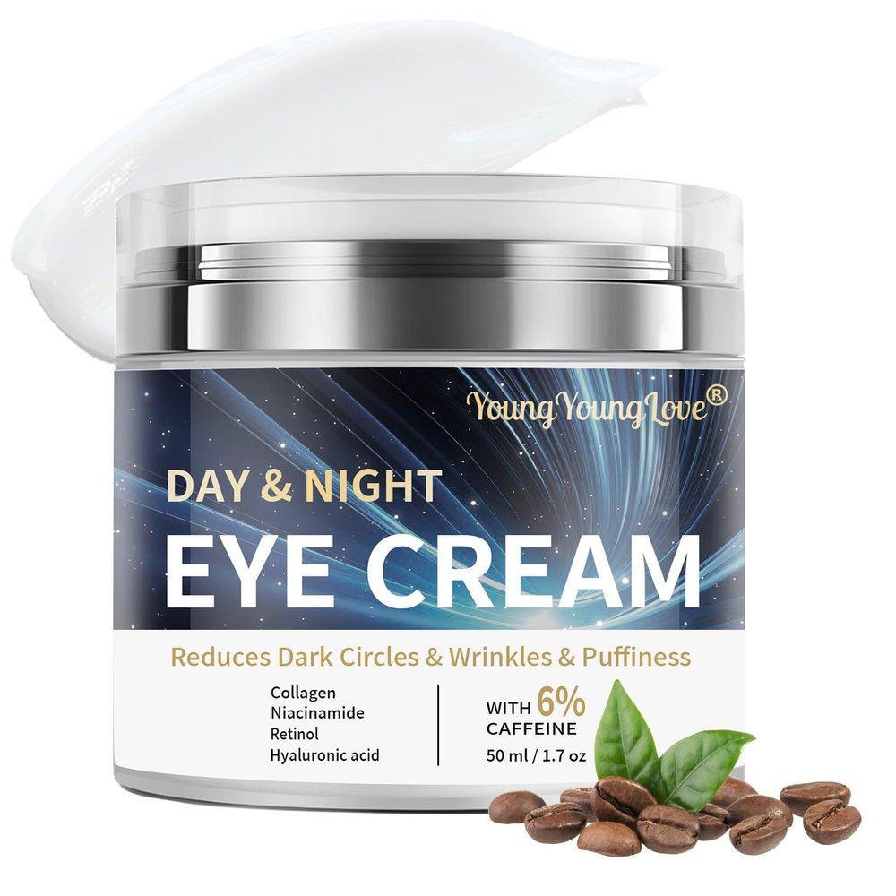 Day & Night Eye Cream with 6% Caffeine, Collagen, Retinol & Niacinamide - Anti-Aging, Deeply Moisturizing and Firming Eye Cream for Dark Circles, Puffiness, Fine Lines & Wrinkles, 1.76oz