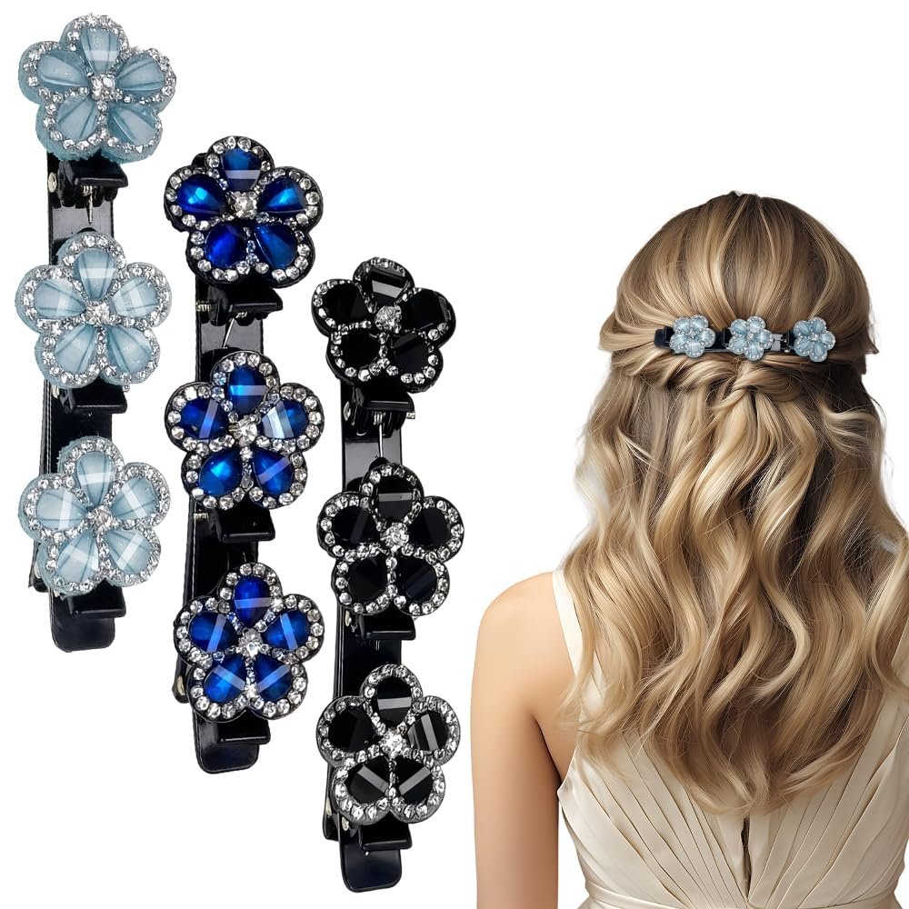 2026 New Sparkling Crystal Stone Braided Hair Clips, Rhinestone Hair Clips Hair Braid Clips Easily Braided Hair Bands, Shiny Rhinestone Hair Clip for Women and Girls (Mix, 3)