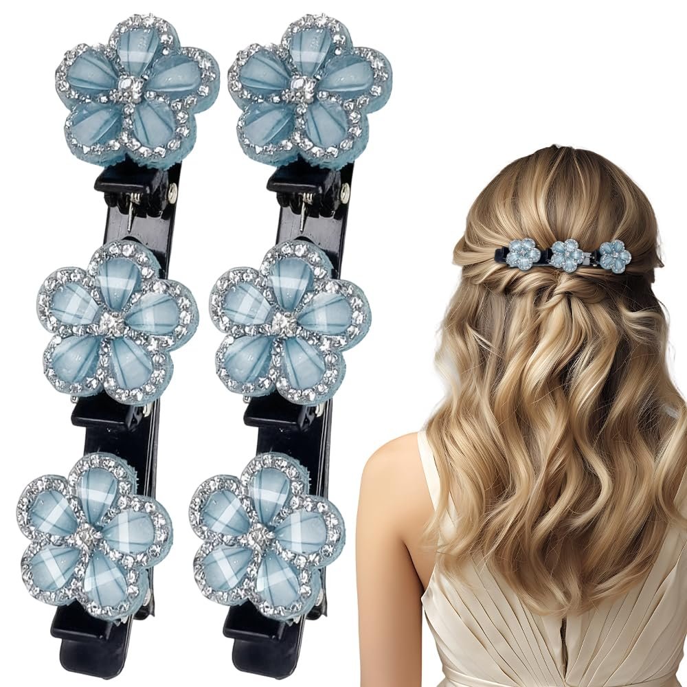 2026 New Sparkling Crystal Stone Braided Hair Clips, Rhinestone Hair Clips Hair Braid Clips Easily Braided Hair Bands, Shiny Rhinestone Hair Clip for Women and Girls (Blue, 2)