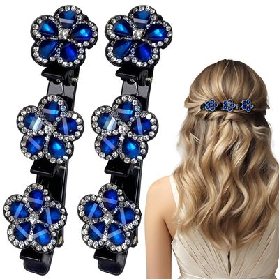 2026 New Sparkling Crystal Stone Braided Hair Clips, Rhinestone Hair Clips Hair Braid Clips Easily Braided Hair Bands, Shiny Rhinestone Hair Clip for Women and Girls (Dark Blue, 2)