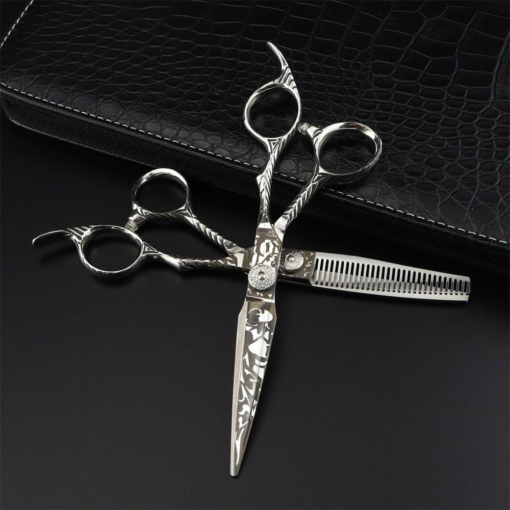 6.0" Professional Haircut Scissors Thinning Shears, 7PCS Salon Multifunctional Thinning Scissors Kit, Fine Adjustment Tension Screw, for Home Salon Barber