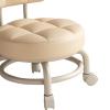 BAOTEDSL Low Rolling Seat with Backrest PU Leather Sofa Foot Rest Multipurpose Cleaning Pulley Stool Pedicure Stool for Salon Home Library Garage(Khaki) view 4