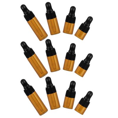 NOLITOY 12pc Mini Glass Dropper Bottles Variety Pack Dark Brown Vial for Essential Oils Perfumes Travel Sample Bottles (1ml 2ml 3ml 5ml)