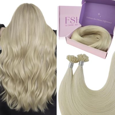 Fshine U Tip Hair Extension Real Human Hair, 18 Inch Color 60 Platinum Blonde, Soft Keratin Tip Extensions, Natural Look Effortless Styling for Everyday and Party Occasions