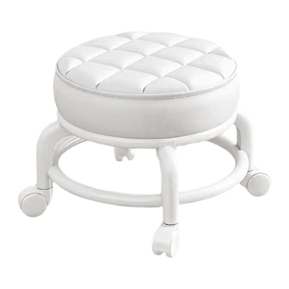 BAOTEDSL 360 Rotating Roller Stool Universal Swivel Casters Pulley Wheels Stool for Barber Shop, White