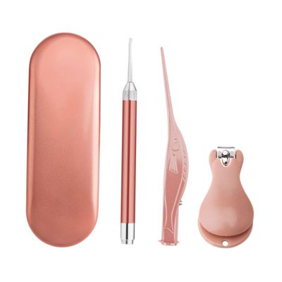 Alipis Rose Gold Stainless Steel Nail Clipper Set for Manicure Trimmer with Ergonomic Design Nail File and Ear Pick and Cleaning Tool Kit