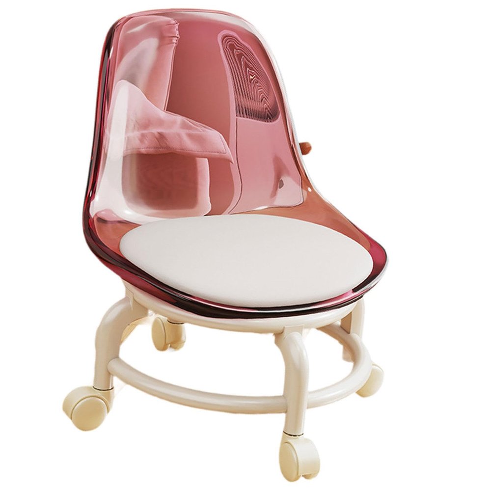 BAOTEDSL Pink Rolling Stool, Multipurpose, Pedicure, Makeup, Beauty Salon, Home, Office, Metal Frame, Soft Seat, 360 Swivel Wheels, 1.9kg, 34x38cm