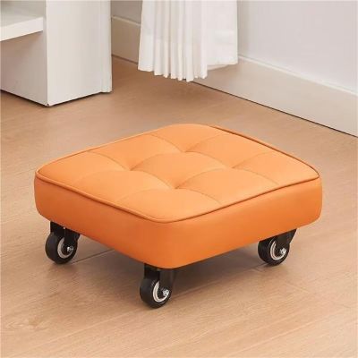 BAOTEDSL Rolling Stool, Small Square Low Stool with Wheels, 360 Swivel Roller PU Leather Seat Chair for Home Office Pedicure Garage Shop(Orange)