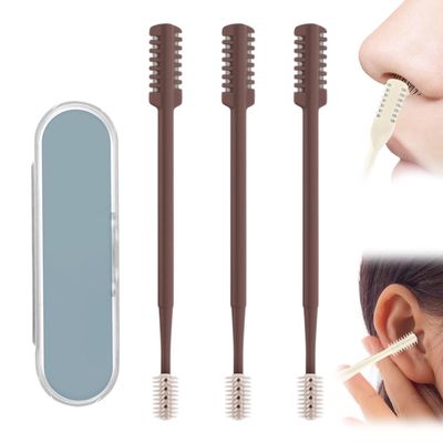 DSACL Nasal Hair Cutter, 2025 Upgraded Double Sided Nose Hair Trimmer for Women Men, 360 Rotating Nose Hair Remover Tool Travel Essentials Christmas Gifts (Coffee, 3 Pcs)