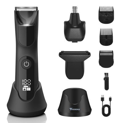 TEENOVA Electric Body Hair Trimmer Shaver - 3 in 1 Pubic Trimmer for Men - Bikini Trimmer for Women - No Nick Groin Ball Razor with Ceramic Blade Head, Wireless Dock Charging, Wet/Dry Use (Black)