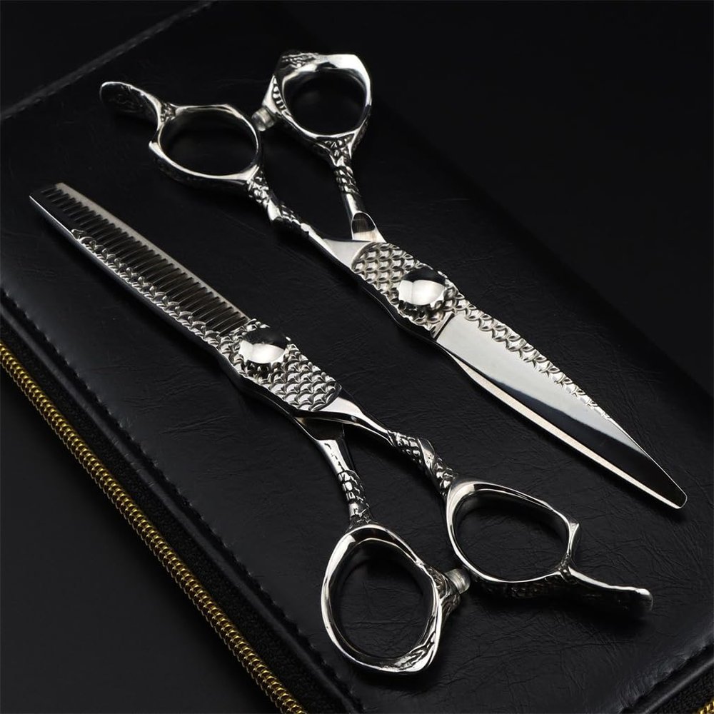 6.0 Inch Right-Hand Razor Edge Barber Shears, 7PCS Salon Multifunctional Thinning Scissors Kit, Fine Adjustment Tension Screw And Hand Polish, for Men Women