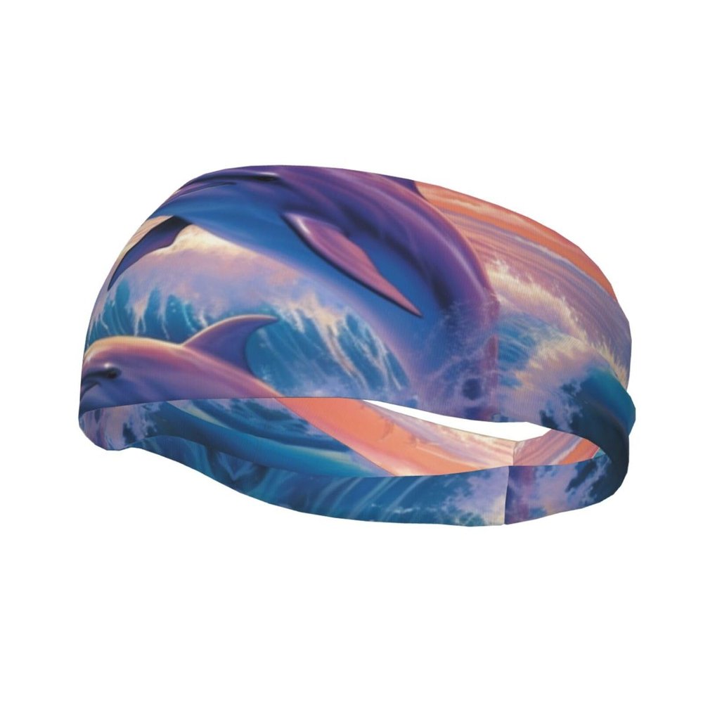 FodPand dolphins art Sports Headbands for Men Women Moisture Wicking Athletic Sweatband Wide Elastic Hair Bands Non-Slip Head Bands for Fashion, Washing Face, Workouts, Yoga, Daily Use