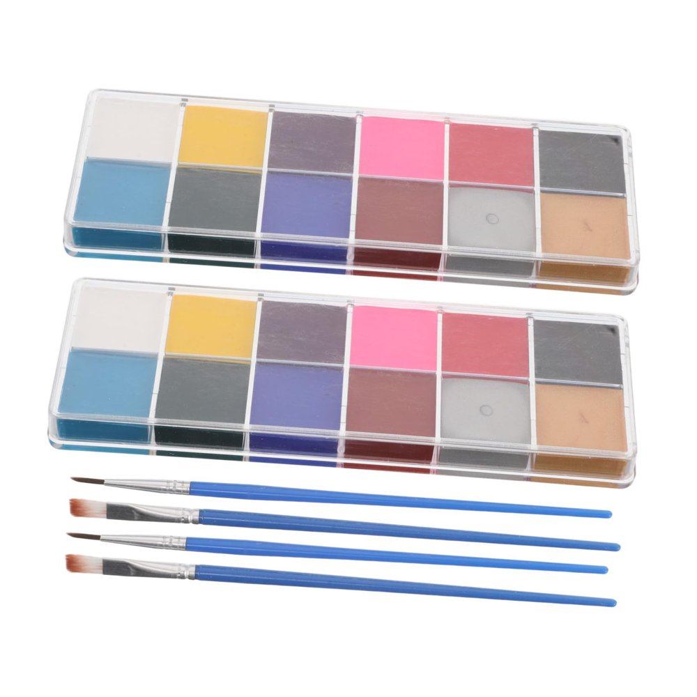 GANAZONO 2 Boxes Water-soluble Facial Paint Kit Vibrant Colors Skin-safe Washable Makeup Palette for Halloween Cosplay Theater Festivals Quick-remove Water-soluble Facial Painting Supplies