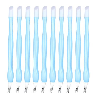 10 Pcs Cuticle Trimmer Pusher Remover, Cuticle Cutter Cuticle Remover Tools Rubber Tip Nail Cleaner Tools Plastic Handle Cuticle Pusher Dead Skin for Fingernails Toenails