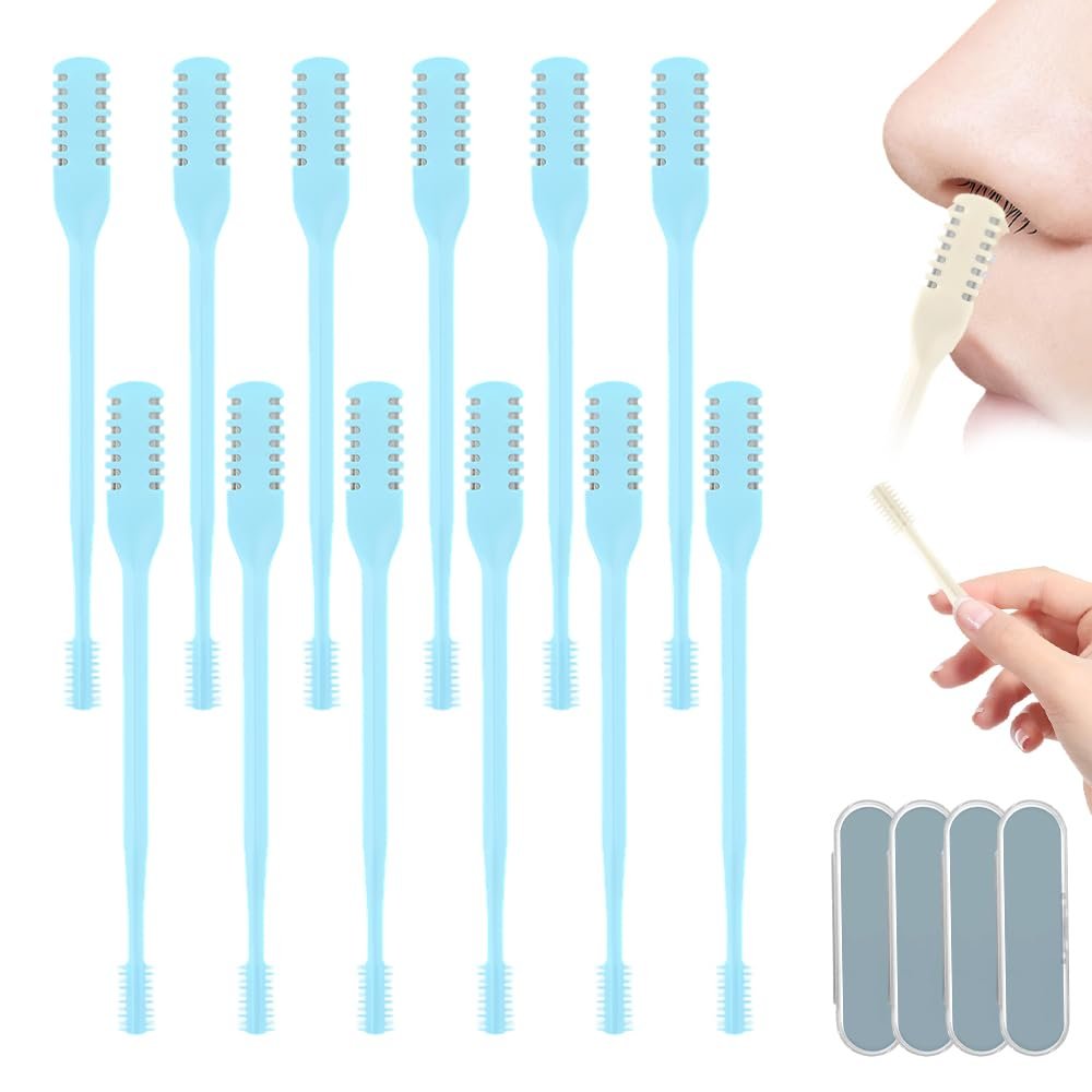 Godmifa 360 Rotating Nose & Ear Groomer, 2025 Dual-Blade Manual Trimmer with Cleaning Brush, 2-in-1 Nasal Hair Cutter for Men and Women (Blue, 12PCS)