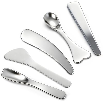 5PCS Mini Metal Cosmetic Spatulas 5 styles Stainless Steel Makeup Spatula Skincare Spatulas Multi-functional Beauty Spatula Facial Beauty Accessories for Personal Facial Care Makeup Cosmetics Tools