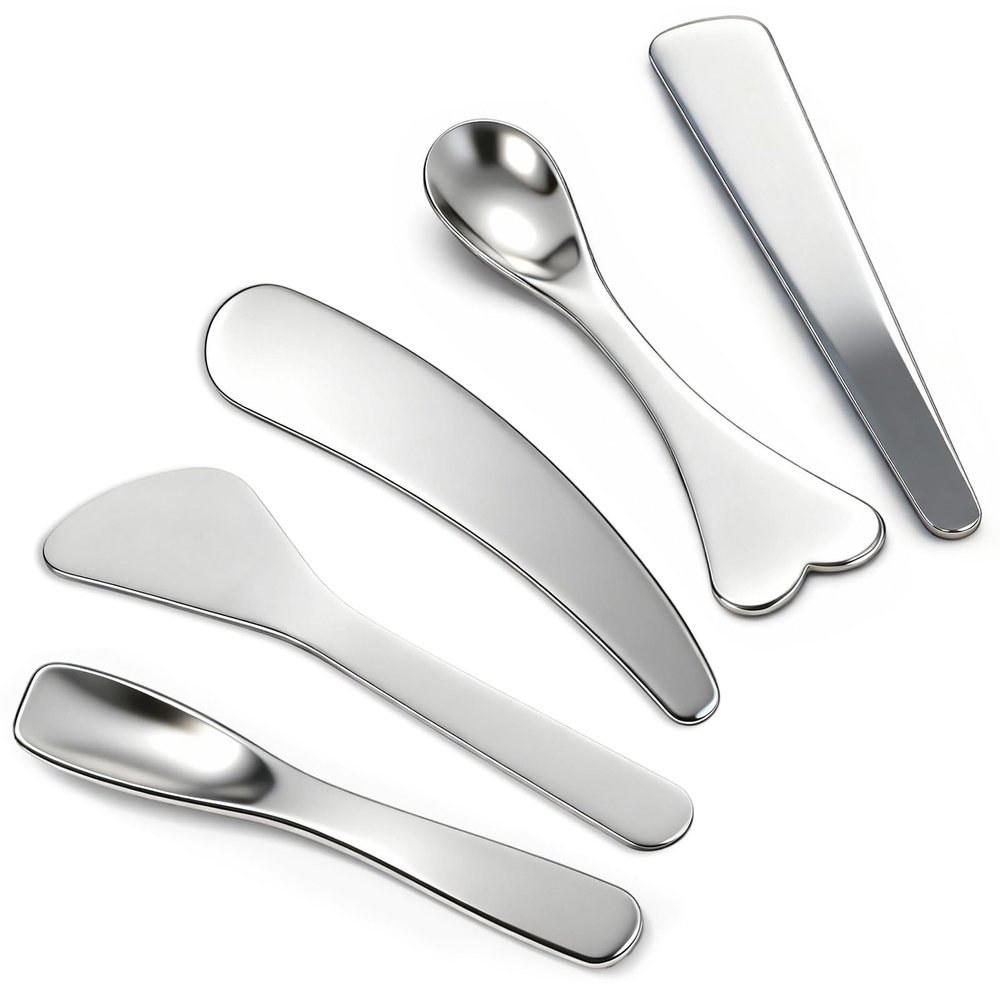 5PCS Mini Metal Cosmetic Spatulas 5 styles Stainless Steel Makeup Spatula Skincare Spatulas Multi-functional Beauty Spatula Facial Beauty Accessories for Personal Facial Care Makeup Cosmetics Tools