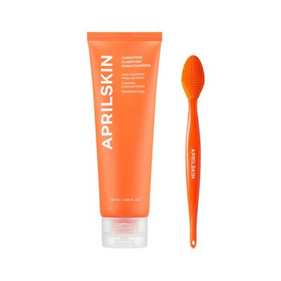 APRILSKIN Carrotene Clarifying Foam Cleanser with Pore Brush: Carrotene Clarifying Foam Cleanser and Pore Cleansing Facial Silicone Brush
