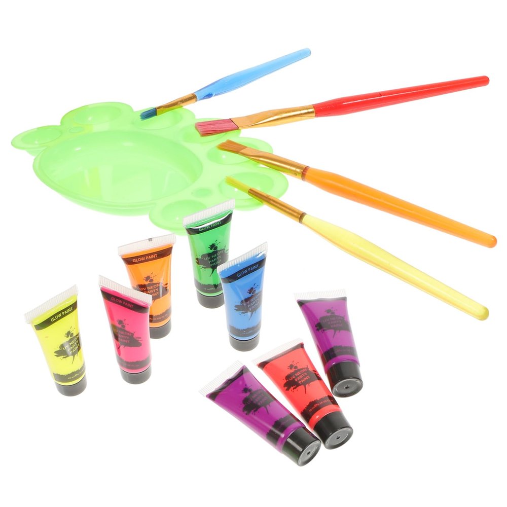 SHERCHPRY Neon Fluorescent Blacklight Face and Body Paint for Adults Water-based Makeup with Brushes and Palette Safe Skin-friendly Party and Festival Body Paint Random Color