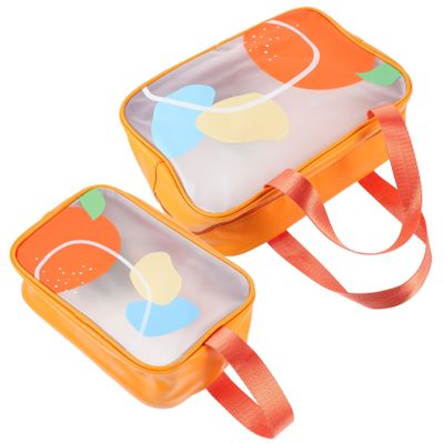 GANAZONO 2pcs Clear Travel Makeup Bags Portable Toiletry Cosmetic Organizer with Large Capacity for Women Business Trips and Family Use Summer Orange