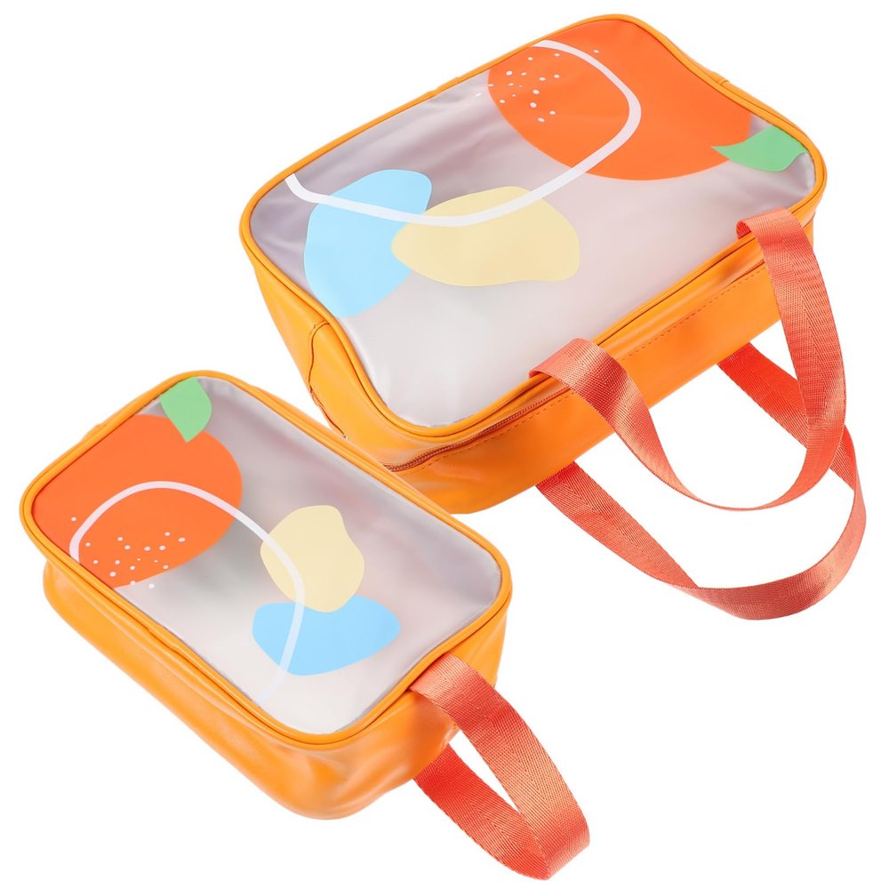 GANAZONO 2pcs Clear Travel Makeup Bags Portable Toiletry Cosmetic Organizer with Large Capacity for Women Business Trips and Family Use Summer Orange