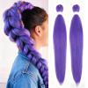 Purple Braiding Hair,24 Inch Long Pre Stretched Hair Extensions Purple for Braids Kids,Women, Stage Party Wig Clip in Hairs Extensions Halloween Costume Cosplay Props for Girls 2PCS view 1