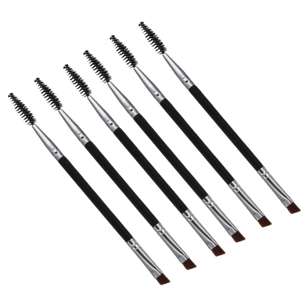 Alipis 6Pcs Angled Eyebrow Brush and Lash Curler Portable Dual-ended Makeup Brushes for Defined Brows and Natural Lashes Black Synthetic Hair for Use