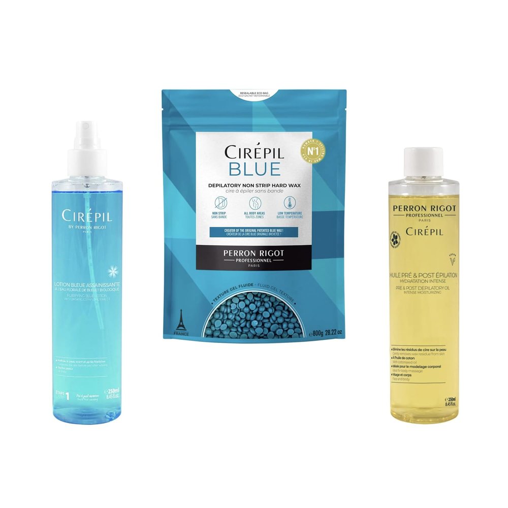 Cirpil Easy-Removal Bundle : 800g/28.22 oz Hard Wax Beads Bag + Pre Waxing Blue Lotion + Post Waxing Oil