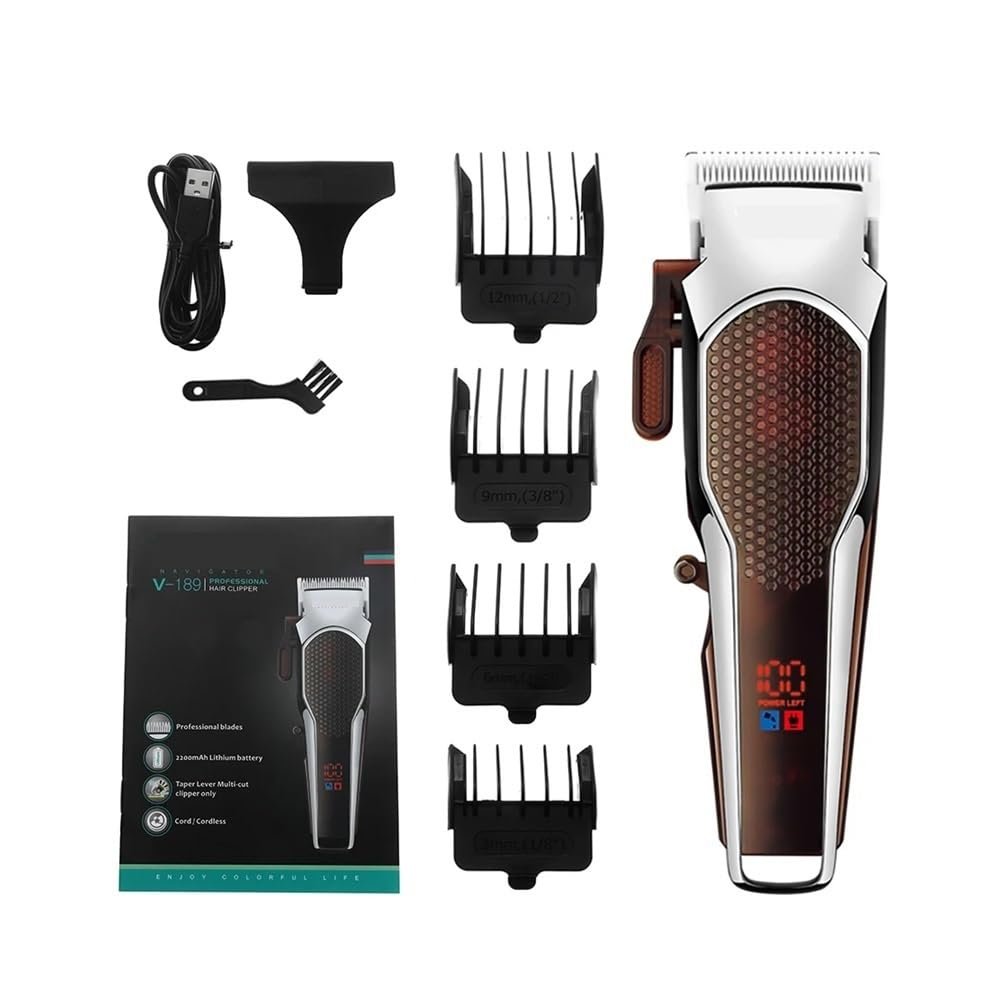EWKYLSEM Cordless Hair Trimmer Professional Rechargeable Electric Barber Clipper for Men with LED Display V-189