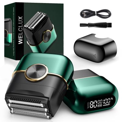Electric Foil Shavers for Men: Mini Electric Razor with 4 Floating Blades & Big LED Display - Foil Shaver for Men with 2 Gears Adjustable - Face Shaver with IPX7 Waterproof,USB Type C (Royal Green)