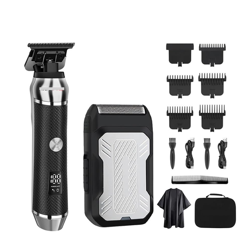 QICOQ Hair Cutting Machine Hair Clipper Men's 2 Set Electric Professional Shaver Rechargeable USB Digital Display for Men Gift(Black)