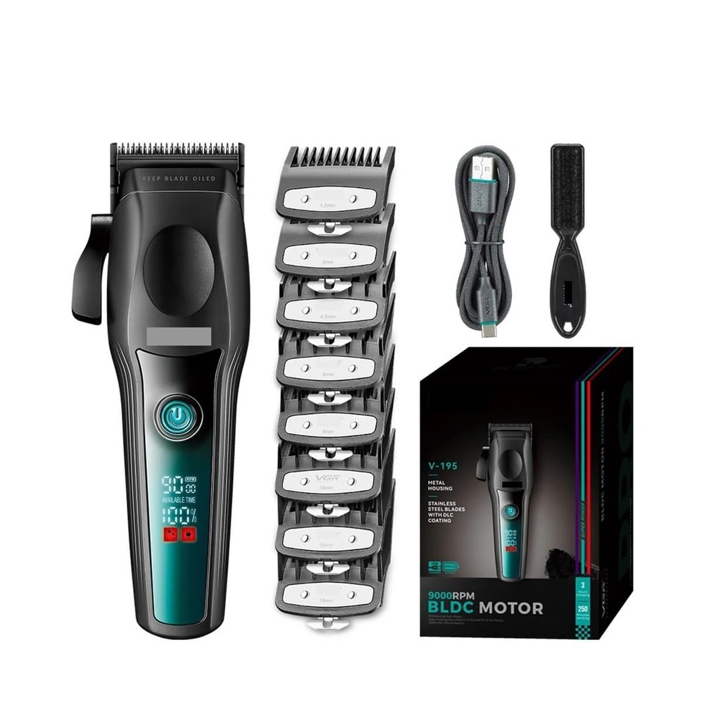 EWKYLSEM High end Hair Clipper Metal Body Titanium Alloy Sharp Blade Trimmer LCD Intelligent Digital Shaving Machine V-195(Green)