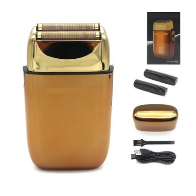 9900RPM USB Interface Cordless Electric Men's Professional Barber Razor LED Floating Double Knife Net Beard Trimmer Foil Male(Golde with Blade Box)