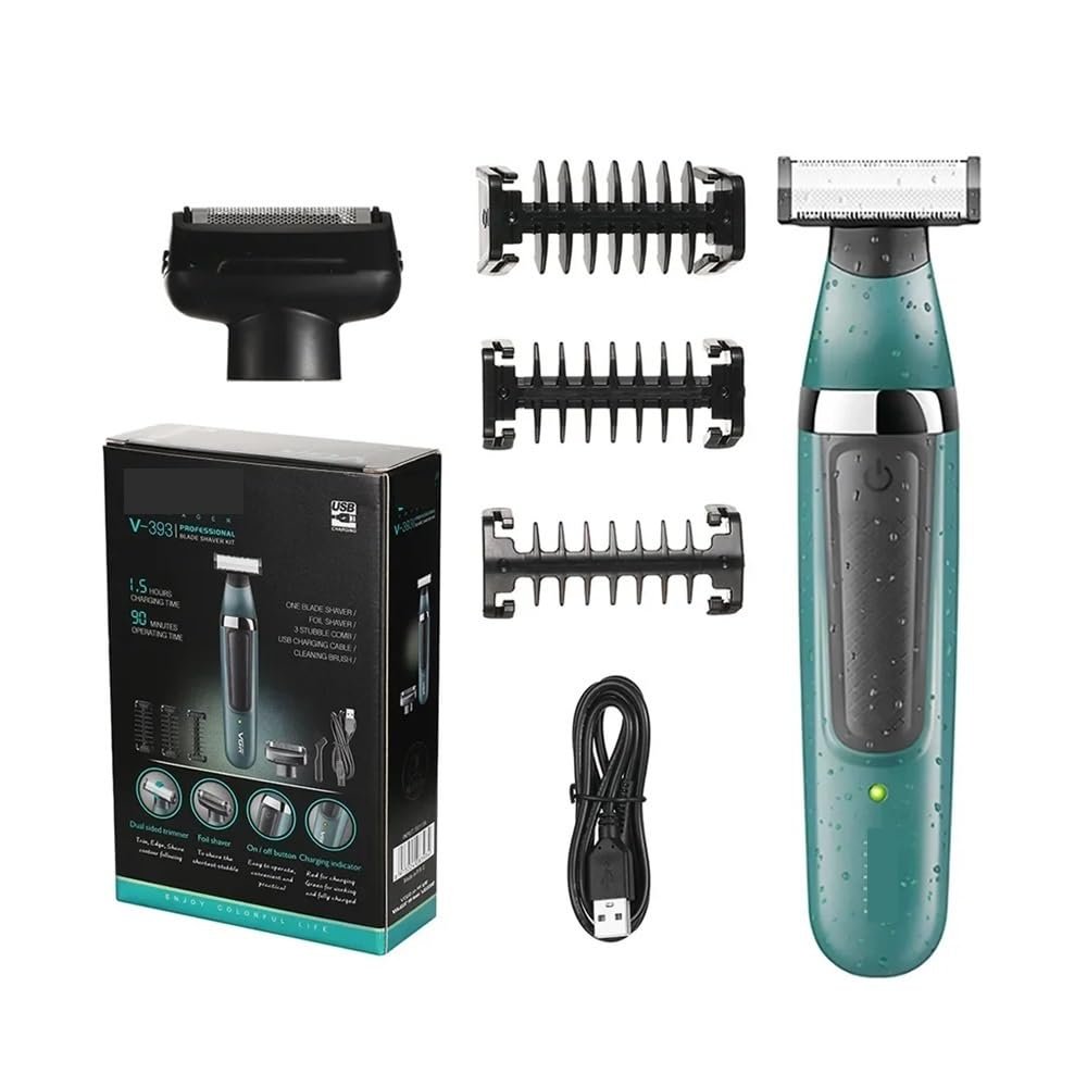 Double Blade Multi-Function Waterproof Shaver, Rechargeable Beard Trimmer, Male Hair Set 393(Black)