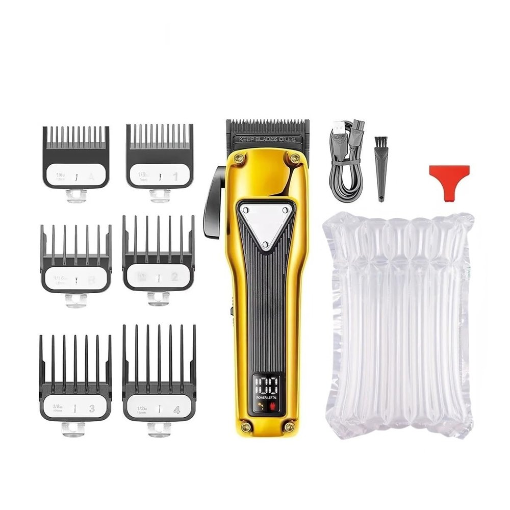 EWKYLSEM Hair Trimmer Professional LED Digital Display DLC Blade Barber Metal Rechargeable Adjustable for Men V-137(Gold Without Box)
