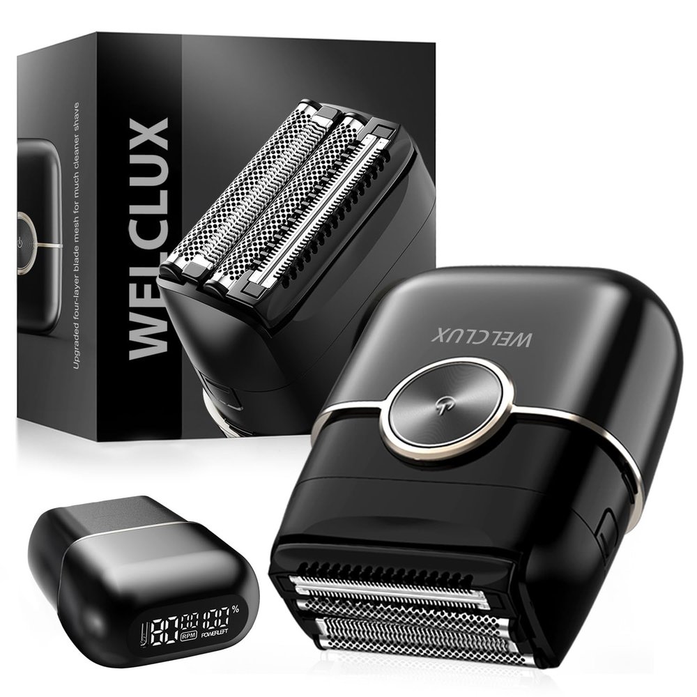 Premium Electric Foil Shavers for Men: Compact Mini Razor with 4 Floating Blades & Large LED Display Adjustable 2-Speed Foil Shaver, IPX7 Waterproof, USB Type C Charging (Pure Black)