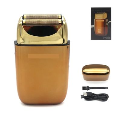 9900RPM USB Interface Cordless Electric Men's Professional Barber Razor LED Floating Double Knife Net Beard Trimmer Foil Male(Golden with Box)