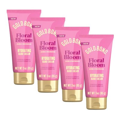 Gold Bond Floral Bloom Hydrating Hand Cream, Lightweight Everyday Hand Cream with Jojoba to Hydrate Skin and Niacinamide to Help Restore Skins Moisture Barrier, Fresh Floral Bloom Scent, 3 oz, 4 pk