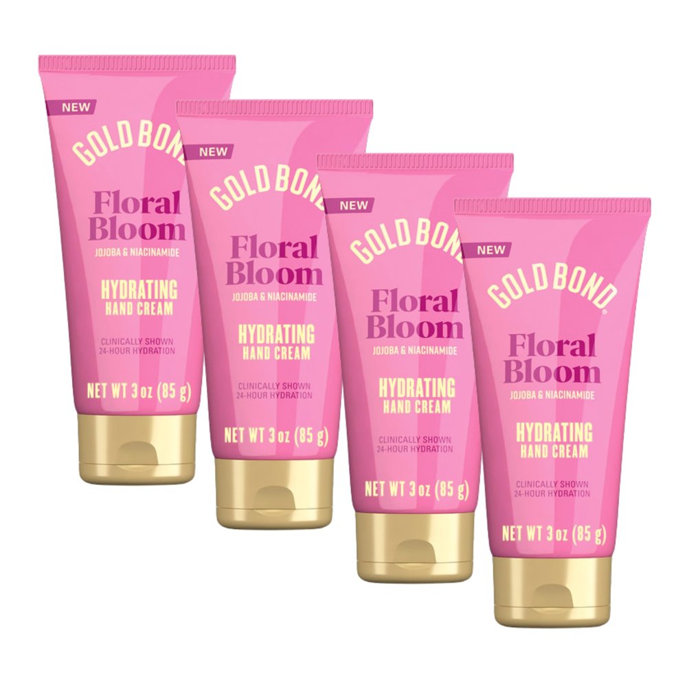 Gold Bond Floral Bloom Hydrating Hand Cream, Lightweight Everyday Hand Cream with Jojoba to Hydrate Skin and Niacinamide to Help Restore Skins Moisture Barrier, Fresh Floral Bloom Scent, 3 oz, 4 pk