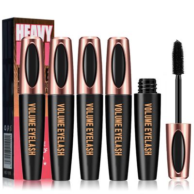 4D Silk Fiber Lash Mascara, Black Mascara Lengthens And Volumizes, Long-Lasting Waterproof Smudge-Proof, Non-Flaking Natural No Clumping Thickens, Hypoallergenic Formula (4 Packs)