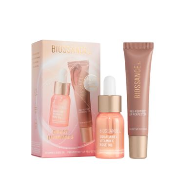 Biossance Bright Luminaries Set Vitamin C Rose Oil & Lip Perfector Travel Duo for Brighter, Hydrated Skin and Lips | Limited-Edition Gift Set ($47 Value)