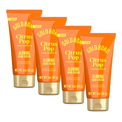 Gold Bond Citrus Pop Glowing Hand Cream, Everyday Hand Cream with Vitamin C to Help Visibly Brighten & Green Tea to Help Protect Skin from Environmental Stressors, Vibrant Citrus Pop Scent, 3 oz, 4 pk