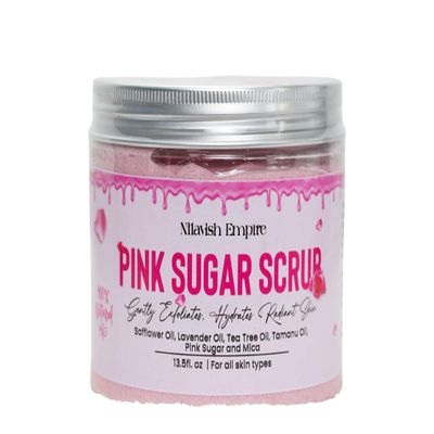 Blush Pink Sugary Body Scrub with Natural Oils for Smooth, Glowing Skin - Sweet Vanilla & Cotton Candy Scent - 13.5 fl oz