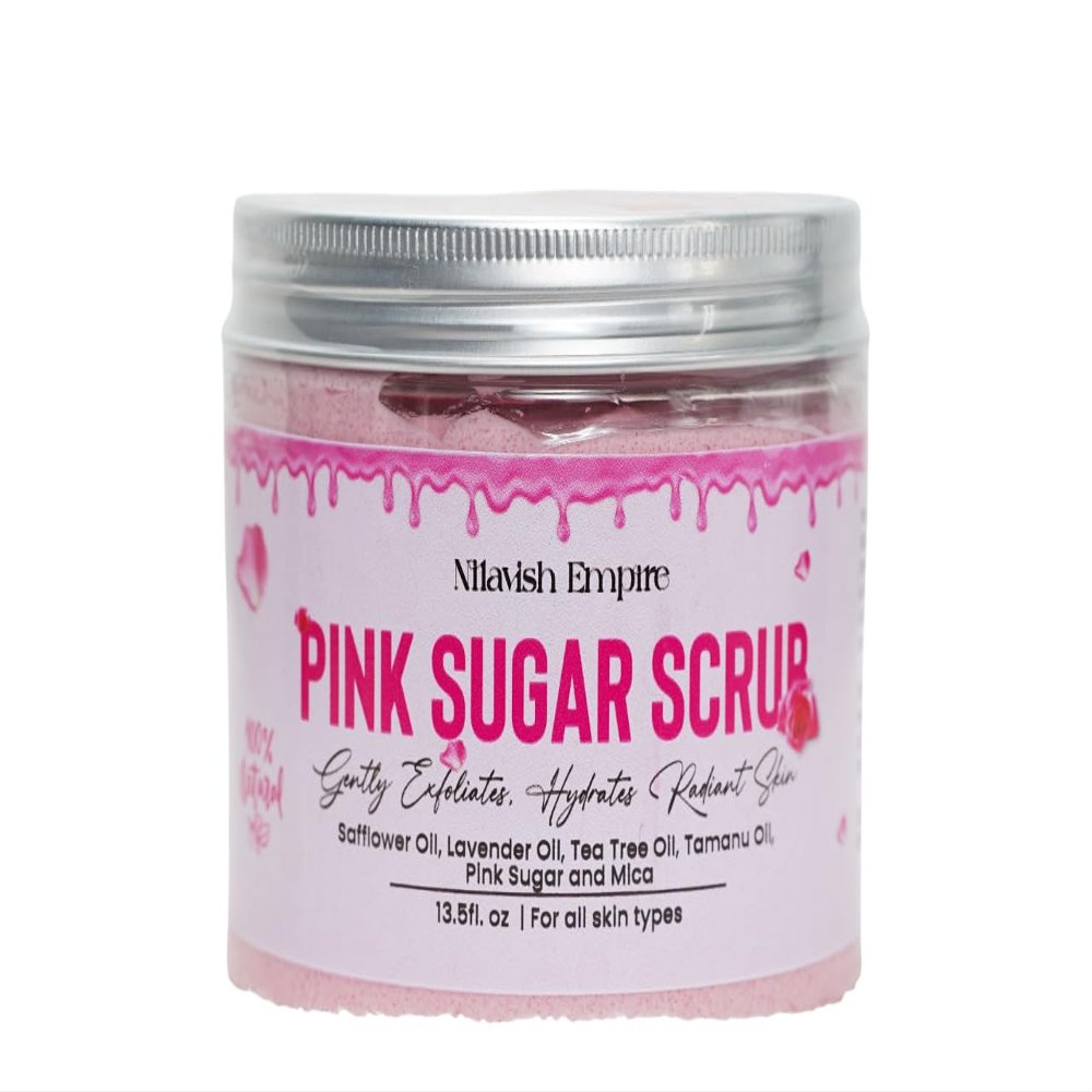 Blush Pink Sugary Body Scrub with Natural Oils for Smooth, Glowing Skin - Sweet Vanilla & Cotton Candy Scent - 13.5 fl oz