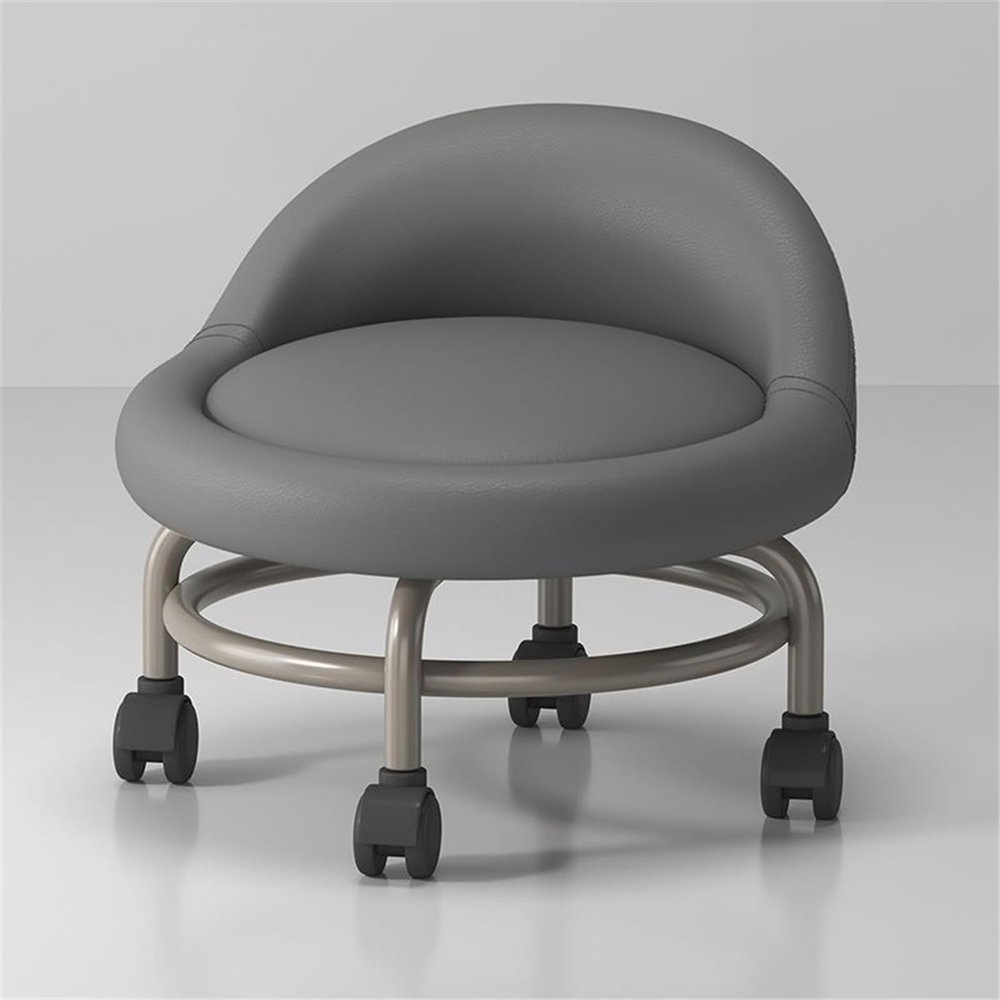 BAOTEDSL Low Rolling Stool Chair with Backrest, Leather Short Roller Seat Chair, 360 Rotating Pedicure Stool for Home, Small Roller Stool with Wheels, Leather Little Low Small Stools On Wheels(A)